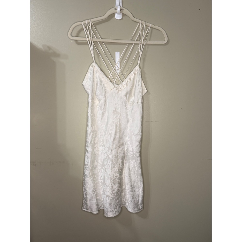 Silk & Satin Ivory Floral Jacquard 100% Silk Mini Slip Dress Cage Back Size M